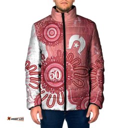 NAIDOC Week 2026 Padded Jacket 50 Years Deadly Dhari Pink Aboriginal Art LT14