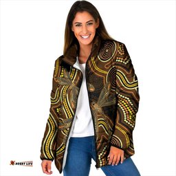 Orange Indigenous Dragonfly Australia Padded Jacket Aboriginal Art LT14