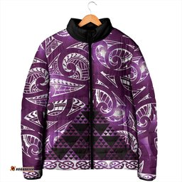 Matariki New Zealand Padded Jacket NZ Niho Taniwha Maori New Year Purple Galaxy LT14