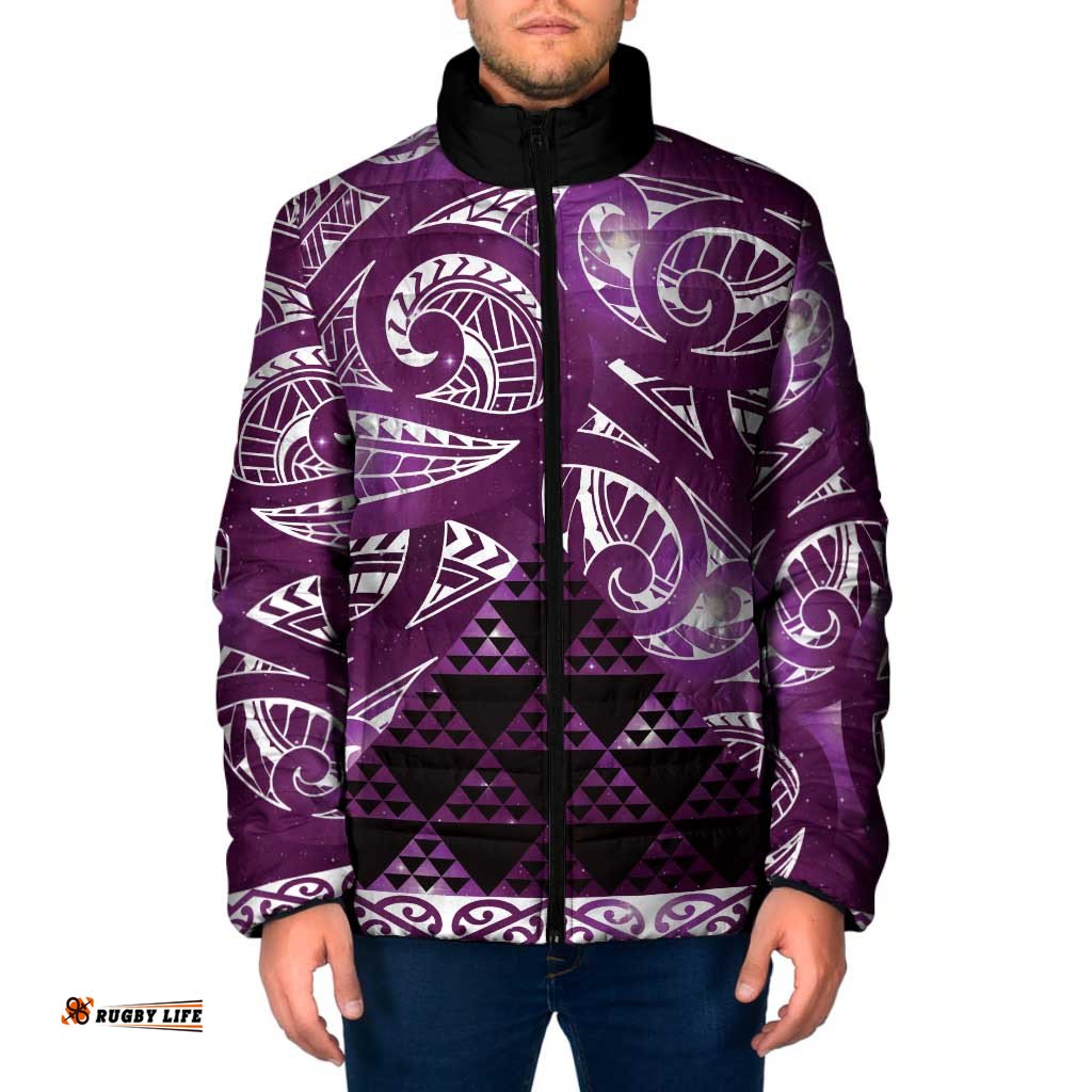 Matariki New Zealand Padded Jacket NZ Niho Taniwha Maori New Year Purple Galaxy LT14