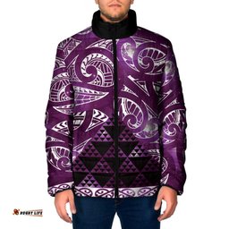 Matariki New Zealand Padded Jacket NZ Niho Taniwha Maori New Year Purple Galaxy LT14