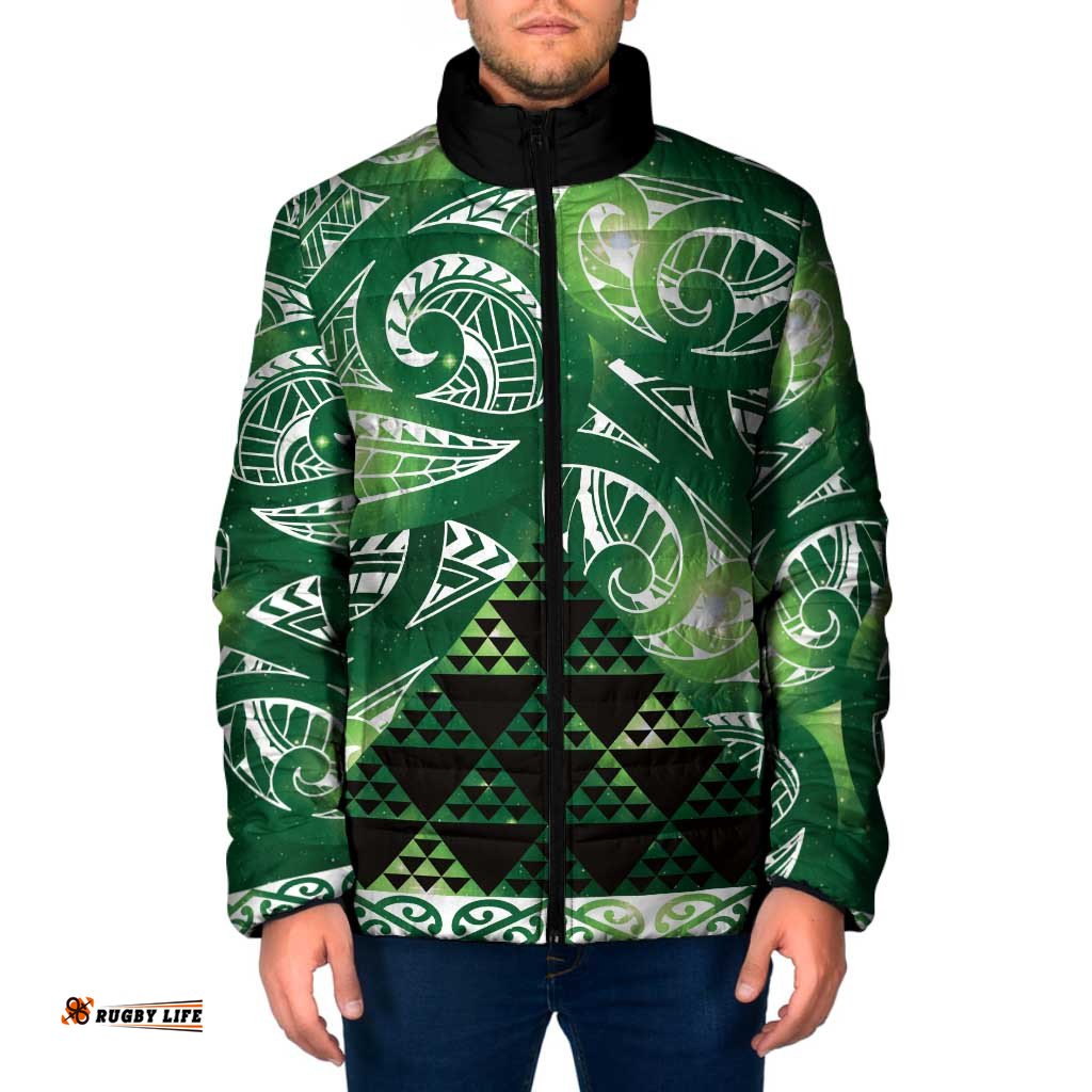 Matariki New Zealand Padded Jacket NZ Niho Taniwha Maori New Year Green Galaxy LT14