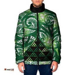 Matariki New Zealand Padded Jacket NZ Niho Taniwha Maori New Year Green Galaxy LT14