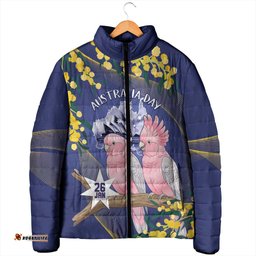 Personalised Pink Galah Australia Day Padded Jacket 26th January Golden Wattle Flag Color LT14