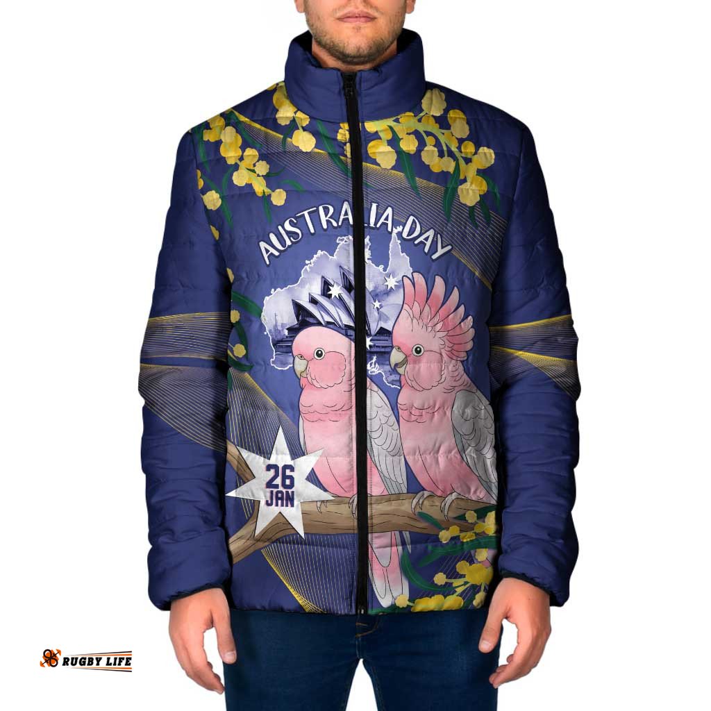 Personalised Pink Galah Australia Day Padded Jacket 26th January Golden Wattle Flag Color LT14