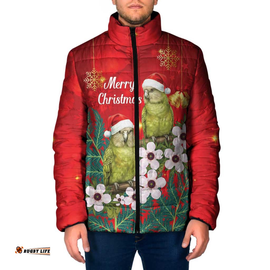 New Zealand Kakapo Christmas Padded Jacket Owl Parrot Santa Sliver Fern Manuka - Red LT14