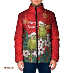 New Zealand Kakapo Christmas Padded Jacket Owl Parrot Santa Sliver Fern Manuka - Red LT14