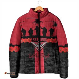 Personalised Essendon Football ANZAC Day Padded Jacket Bombers Poppy Lest We Forget LT14