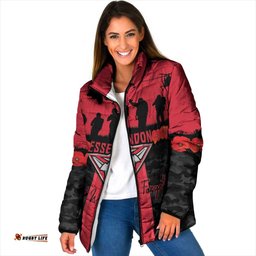 Personalised Essendon Football ANZAC Day Padded Jacket Bombers Poppy Lest We Forget LT14