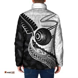 Personalised Aotearoa Lawn Bowls Padded Jacket Maori and Silver Fern Half Style LT03