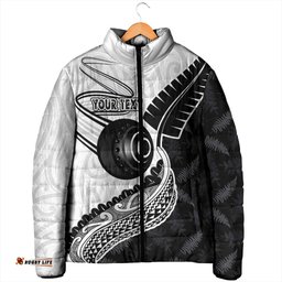 Personalised Aotearoa Lawn Bowls Padded Jacket Maori and Silver Fern Half Style LT03
