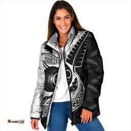 Personalised Aotearoa Lawn Bowls Padded Jacket Maori and Silver Fern Half Style LT03