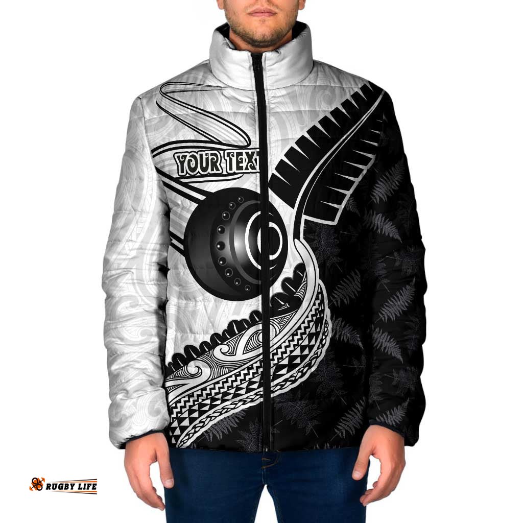 Personalised Aotearoa Lawn Bowls Padded Jacket Maori and Silver Fern Half Style LT03