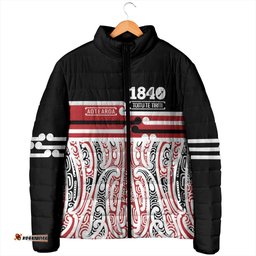 Personalised Toitu Te Tiriti Aotearoa 1840 Padded Jacket Red Kowhaiwhai Puhoro LT9
