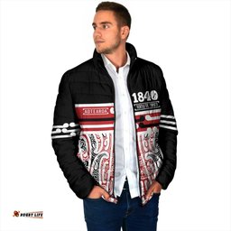 Personalised Toitu Te Tiriti Aotearoa 1840 Padded Jacket Red Kowhaiwhai Puhoro LT9