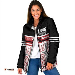 Personalised Toitu Te Tiriti Aotearoa 1840 Padded Jacket Red Kowhaiwhai Puhoro LT9