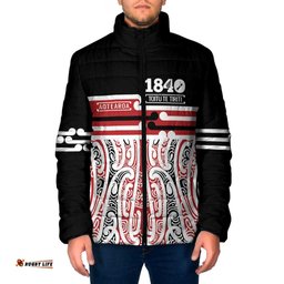 Personalised Toitu Te Tiriti Aotearoa 1840 Padded Jacket Red Kowhaiwhai Puhoro LT9