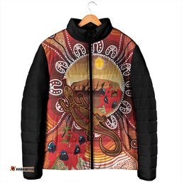 Indigenous Goanna Australia Padded Jacket Aussie Uluru Ayers Rock Sturt's Desert Pea LT14
