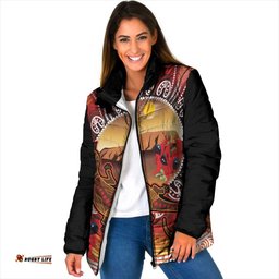Indigenous Goanna Australia Padded Jacket Aussie Uluru Ayers Rock Sturt's Desert Pea LT14