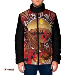 Indigenous Goanna Australia Padded Jacket Aussie Uluru Ayers Rock Sturt's Desert Pea LT14