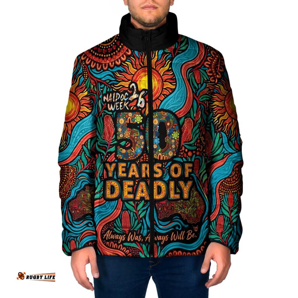 NAIDOC Week 26 Padded Jacket 50 Years of Deadly Aboriginal Motif LT03