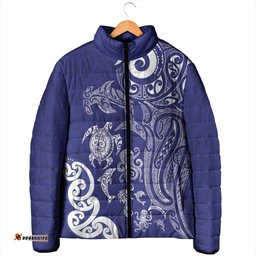 New Zealand Sea Animals with Maori Tribal Tattoo Padded Jacket Blue Color LT03