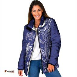 New Zealand Sea Animals with Maori Tribal Tattoo Padded Jacket Blue Color LT03