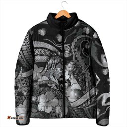 Personalised Maori Romantic Valentine Padded Jacket The Hongi Kiss Black Galaxy DT05