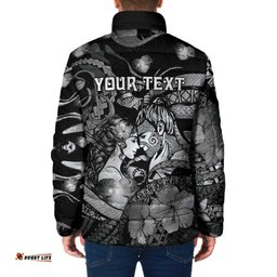 Personalised Maori Romantic Valentine Padded Jacket The Hongi Kiss Black Galaxy DT05