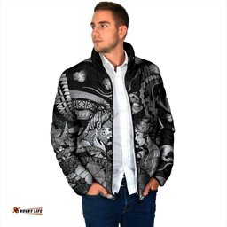Personalised Maori Romantic Valentine Padded Jacket The Hongi Kiss Black Galaxy DT05