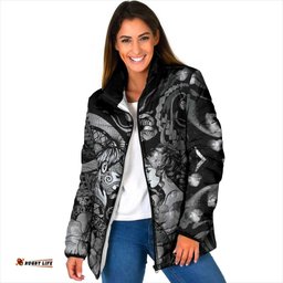 Personalised Maori Romantic Valentine Padded Jacket The Hongi Kiss Black Galaxy DT05