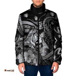 Personalised Maori Romantic Valentine Padded Jacket The Hongi Kiss Black Galaxy DT05