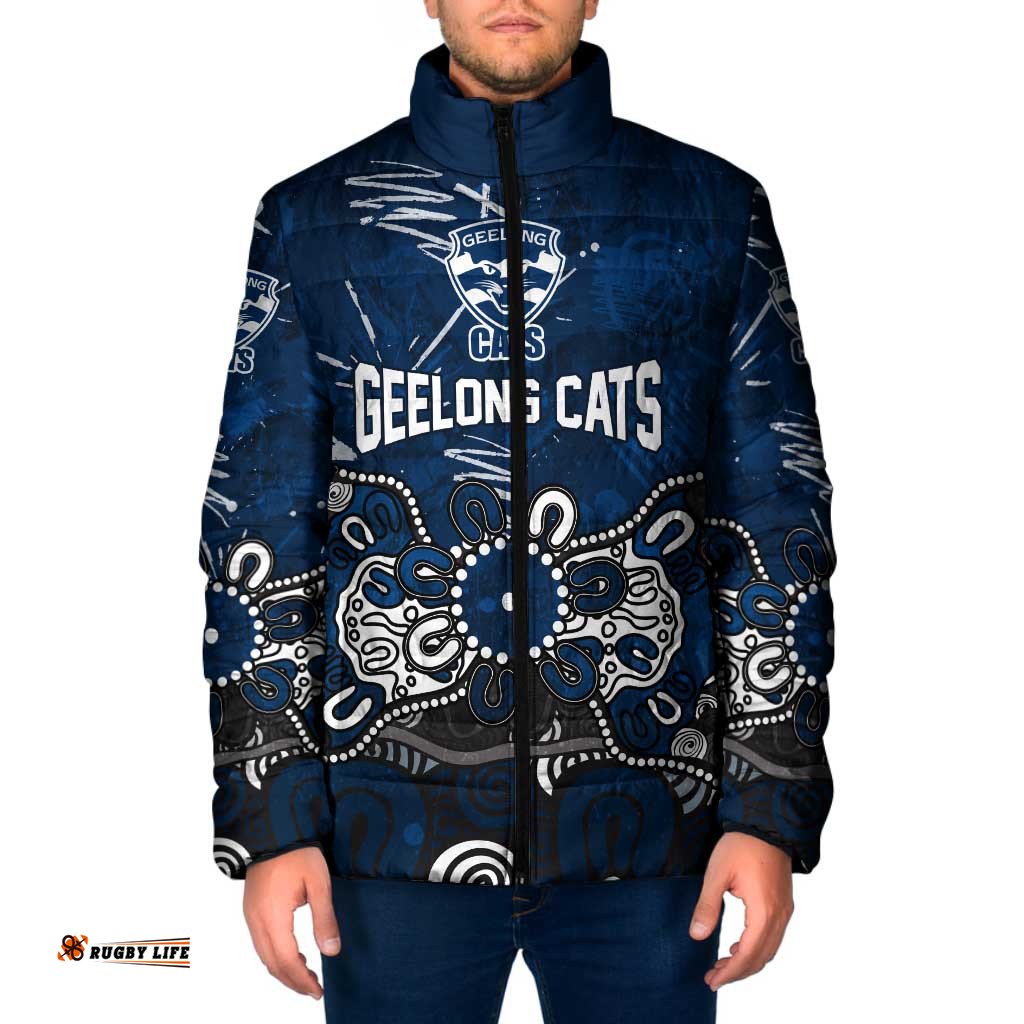 Personalized Geelong Cats Padded Jacket Aboriginal Dot Painting Graffiti Style TS04