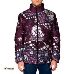 Personalized Manly Warringah Sea Eagles Padded Jacket Aboriginal Pattern with Graffiti Style Design TS04