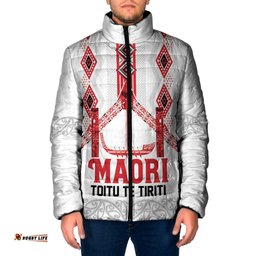 Toitu Te Tiriti Waitangi Padded Jacket White Wharenui House LT9