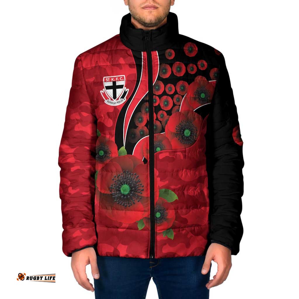 St Saints ANZAC Personalised Padded Jacket Lest We Forget Poppy Camo LT9