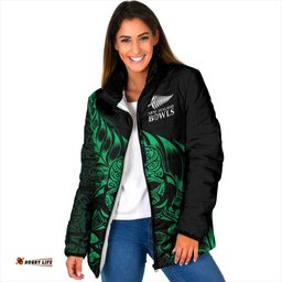 New Zealand Lawn Bowls Custom Padded Jacket Green Maori Warrior Tribal Silver Fern LT9