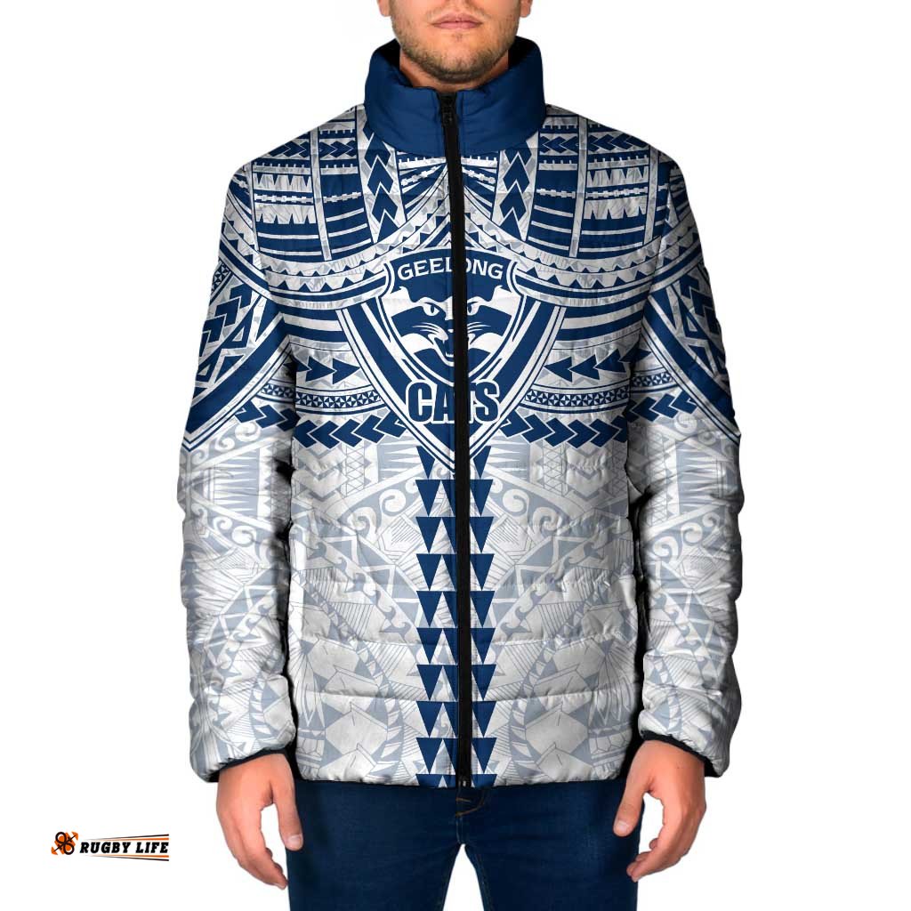 Personalized Geelong Cats Padded Jacket Polynesian Tribal Pattern Heritage Football TS04