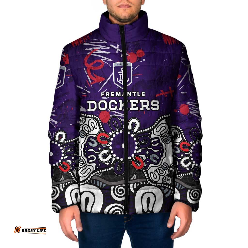 Personalized Fremantle Dockers Padded Jacket Aboriginal Dot Painting Graffiti Style TS04