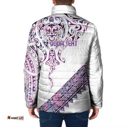 Mawhero Paua shell Kowhaiwhai Taniko Personalised Padded Jacket Manta Ray Shark-Turtle Maori Tribal Style LT9