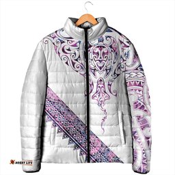 Mawhero Paua shell Kowhaiwhai Taniko Personalised Padded Jacket Manta Ray Shark-Turtle Maori Tribal Style LT9