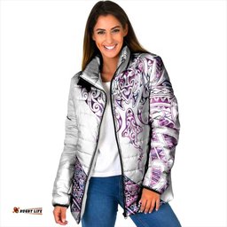 Mawhero Paua shell Kowhaiwhai Taniko Personalised Padded Jacket Manta Ray Shark-Turtle Maori Tribal Style LT9