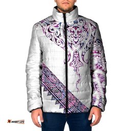 Mawhero Paua shell Kowhaiwhai Taniko Personalised Padded Jacket Manta Ray Shark-Turtle Maori Tribal Style LT9