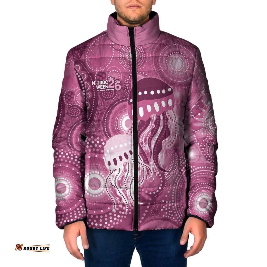 NAIDOC Deadly 50 Years Padded Jacket Jellyfish Aboriginal Culture Inspired Pink LT9