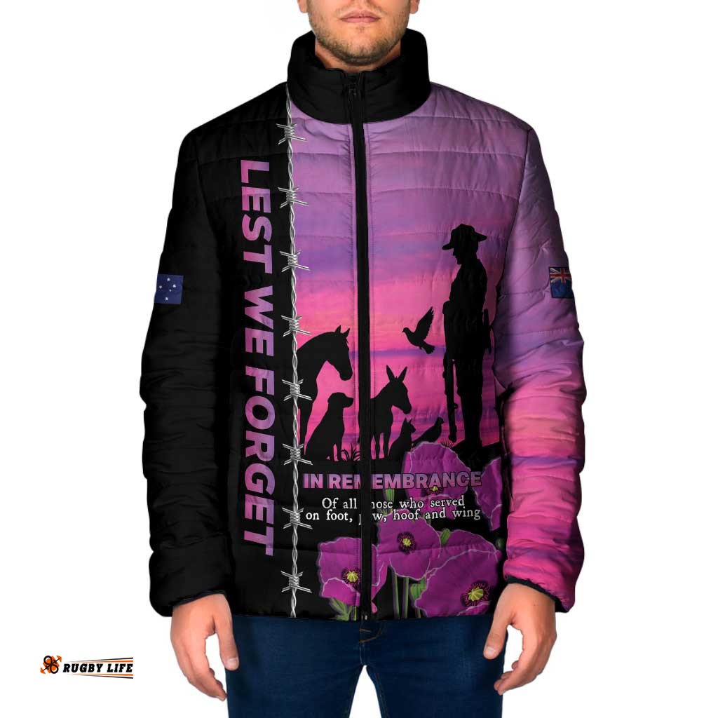 Personalised ANZAC War Animals Padded Jacket Lest We Forget Memorial LT15