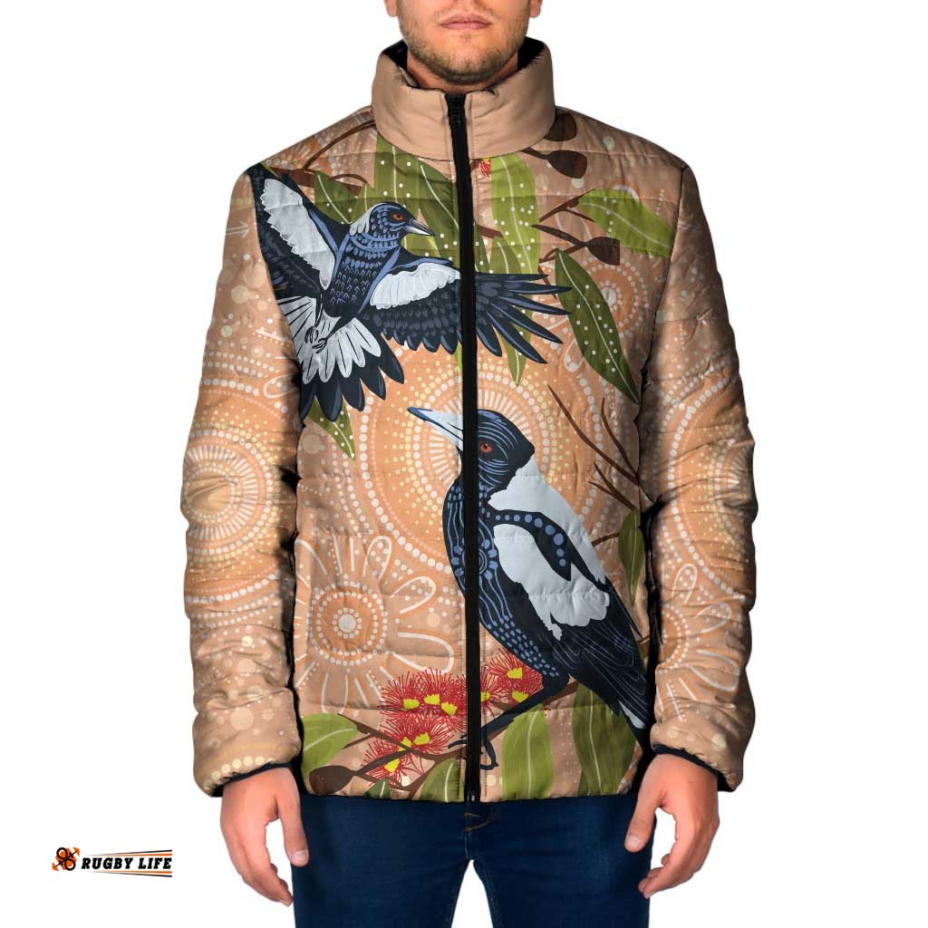 Magpies On Eucalyptus Australia Aboriginal Padded Jacket LT7