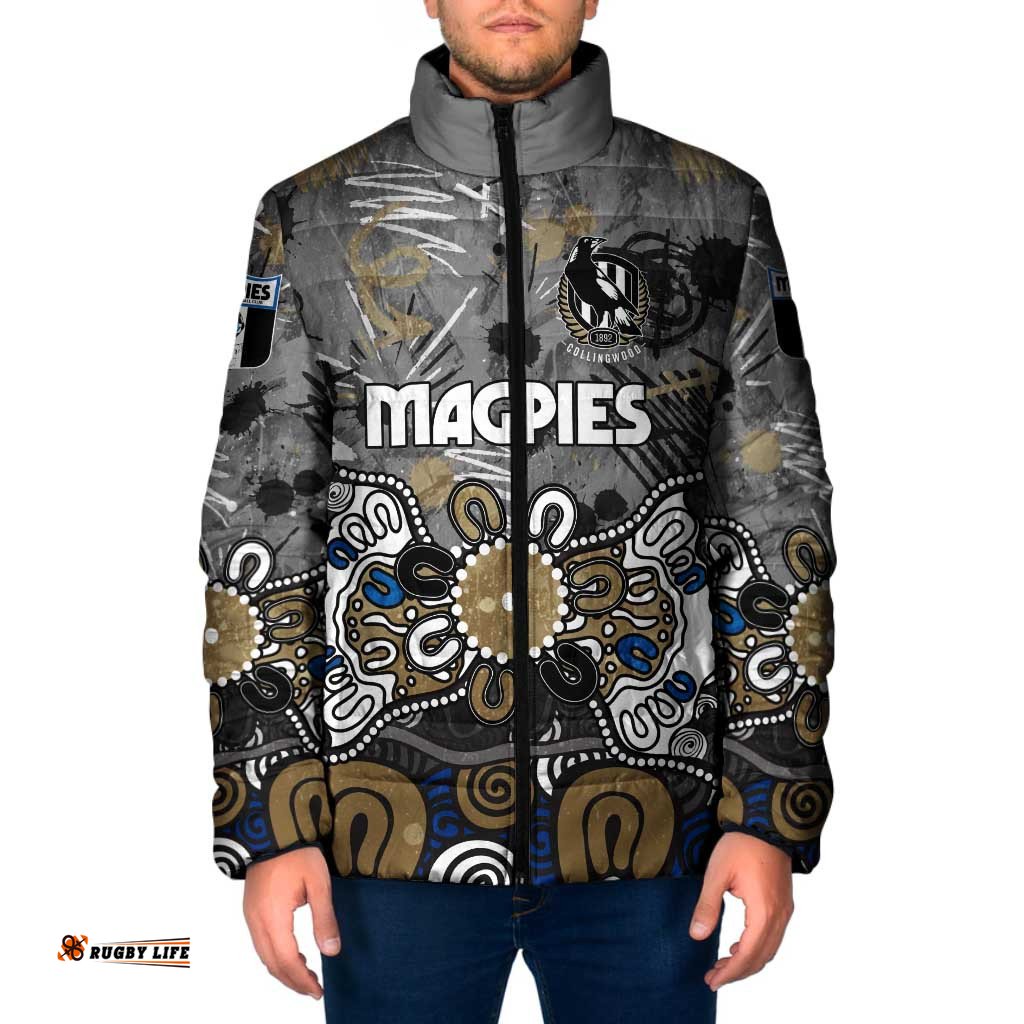 Personalized Collingwood Magpies Padded Jacket Aboriginal Dot Painting Graffiti Style TS04