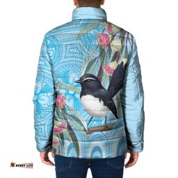 Willie wagtail Australia Padded Jacket Eucalyptus Blossoms Aboriginal Art LT14
