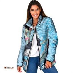 Willie wagtail Australia Padded Jacket Eucalyptus Blossoms Aboriginal Art LT14