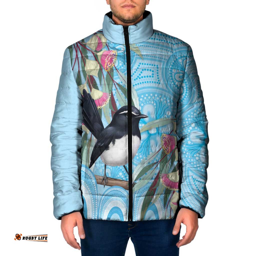 Willie wagtail Australia Padded Jacket Eucalyptus Blossoms Aboriginal Art LT14